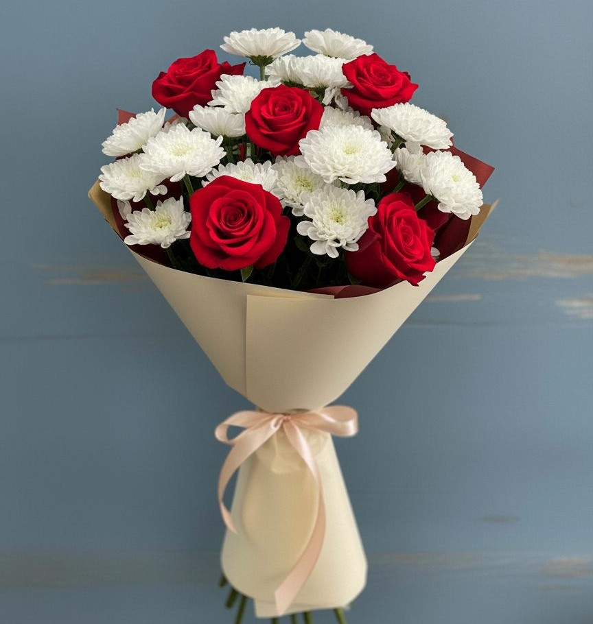 Букет цветов из: Розы и Хризантемы в Марьино Курской области