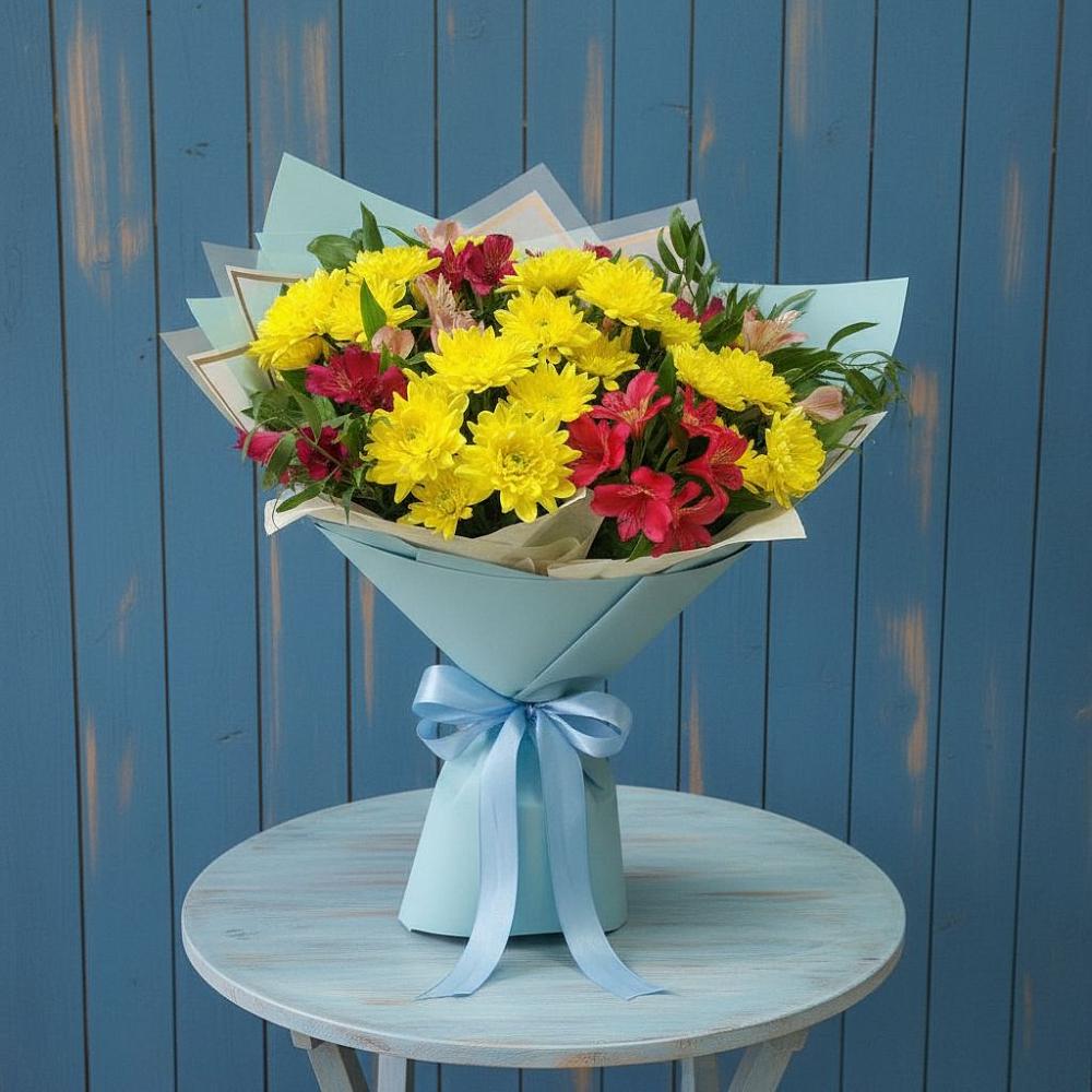Букет цветов из: Альстромерии и Хризантемы в Марьино Курской области