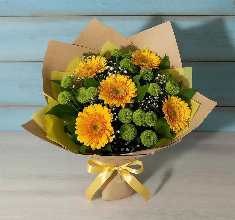 Букет цветов из: Герберы и Хризантемы в Марьино Курской области