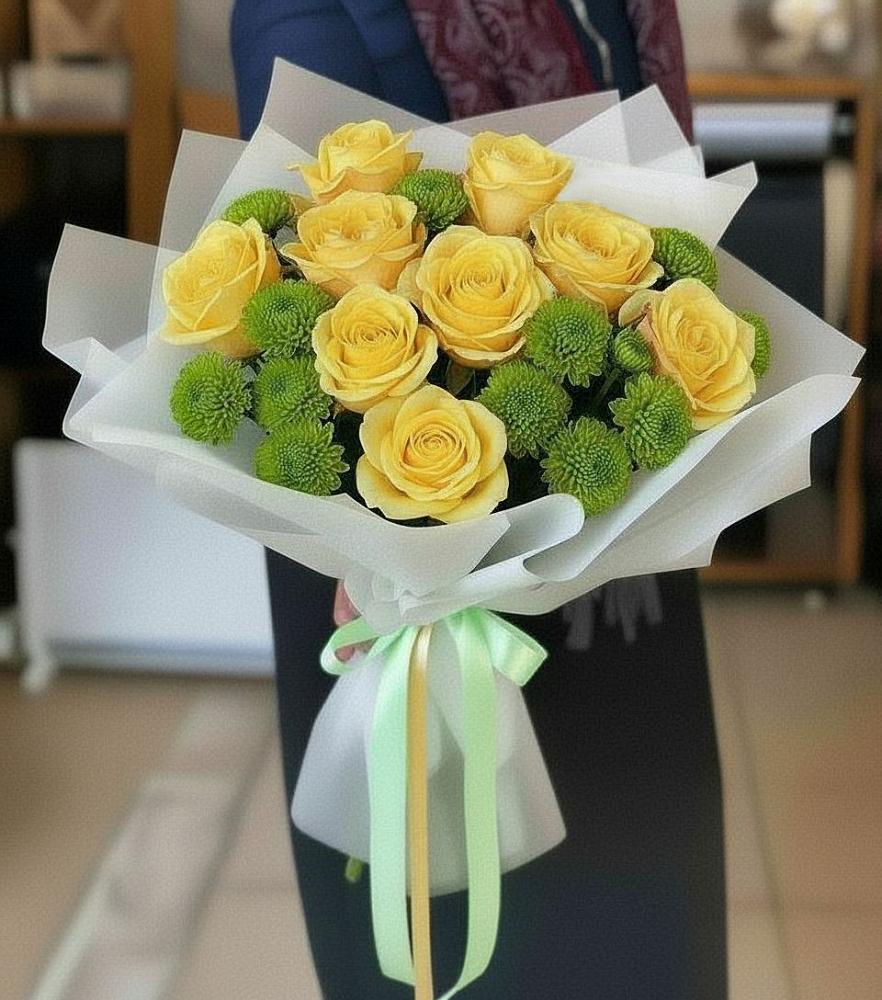 Букет цветов из: Хризантемы и Розы в Марьино Курской области