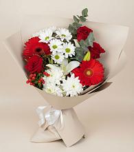 Букет цветов из:  Розы, Хризантемы, Герберы и Лилии в Марьино Курской области