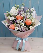 Букет цветов из:  Лизиантусы, Розы, Альстромерии и Гипсофила #REPLACE_PRED# Марьино Курской области
