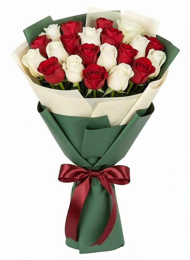 Букет Микс из красных и белых роз в Марьино Курской области