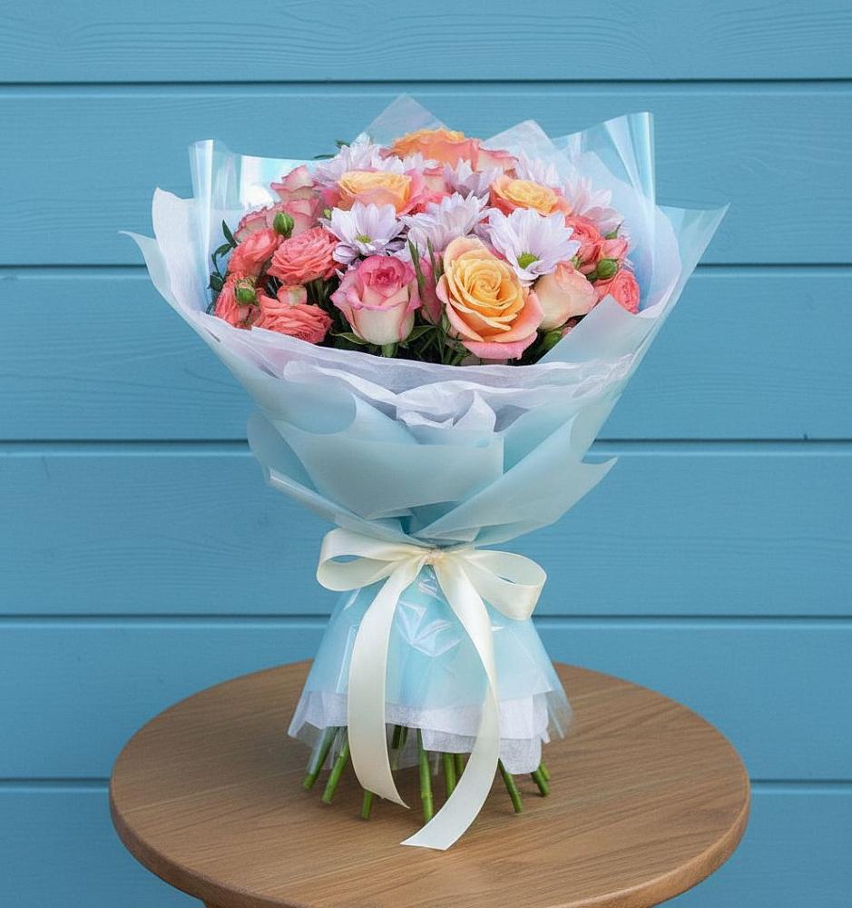 Букет цветов из: Хризантемы и Розы в Марьино Курской области