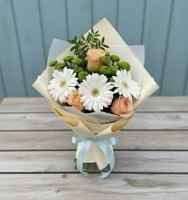Букет цветов из:  Герберы, Розы и Хризантемы в Марьино Курской области