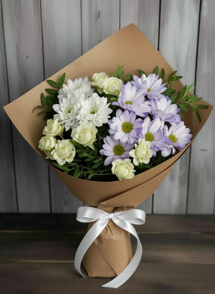 Букет цветов из: Хризантемы и Розы в Марьино Курской области