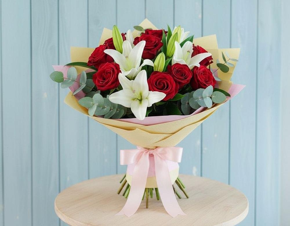 Букет цветов из: Лилии и Розы в Марьино Курской области